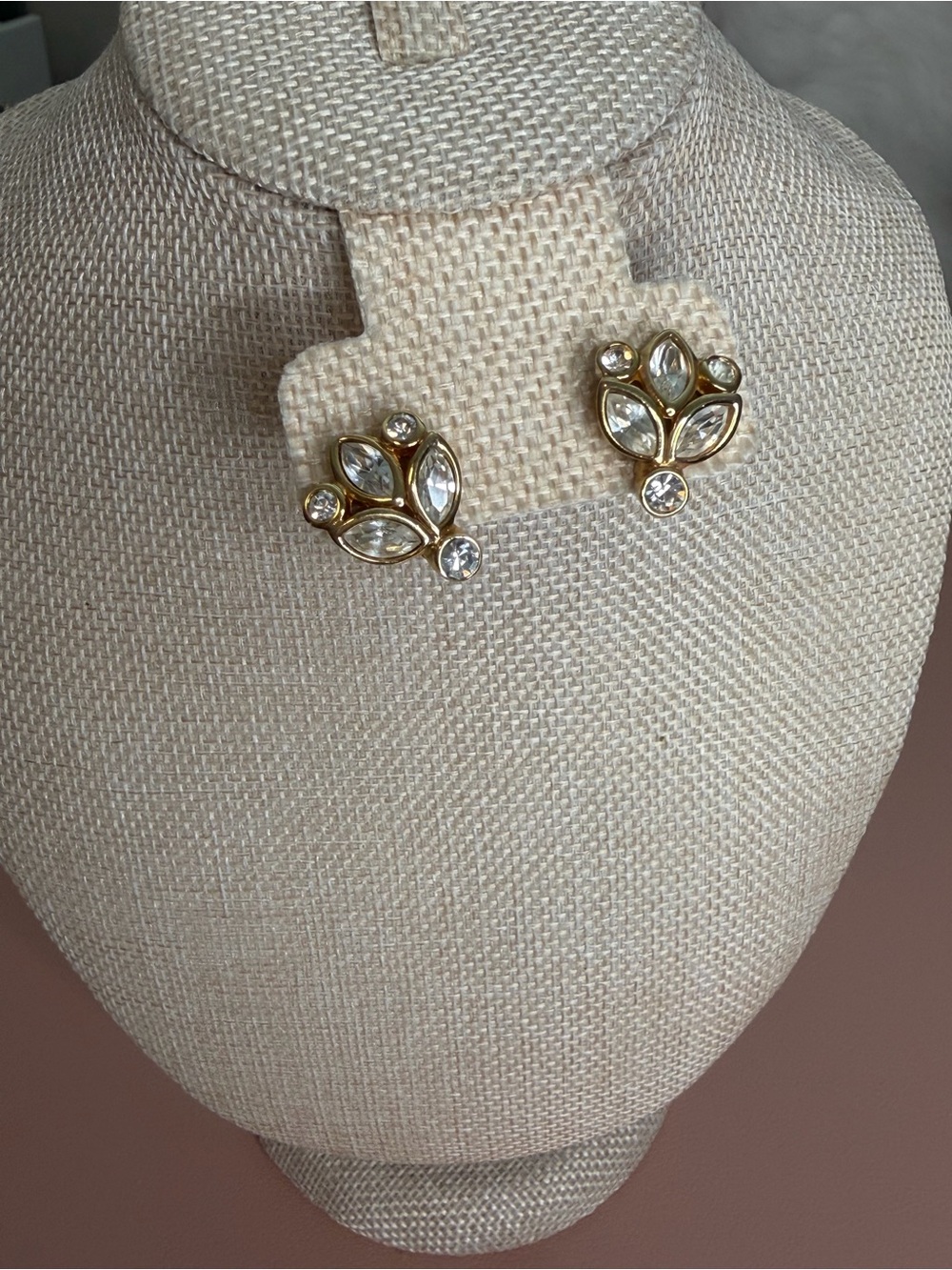Vintage Christian Dior Germany Rhinestone Clip On Floral Earring Set